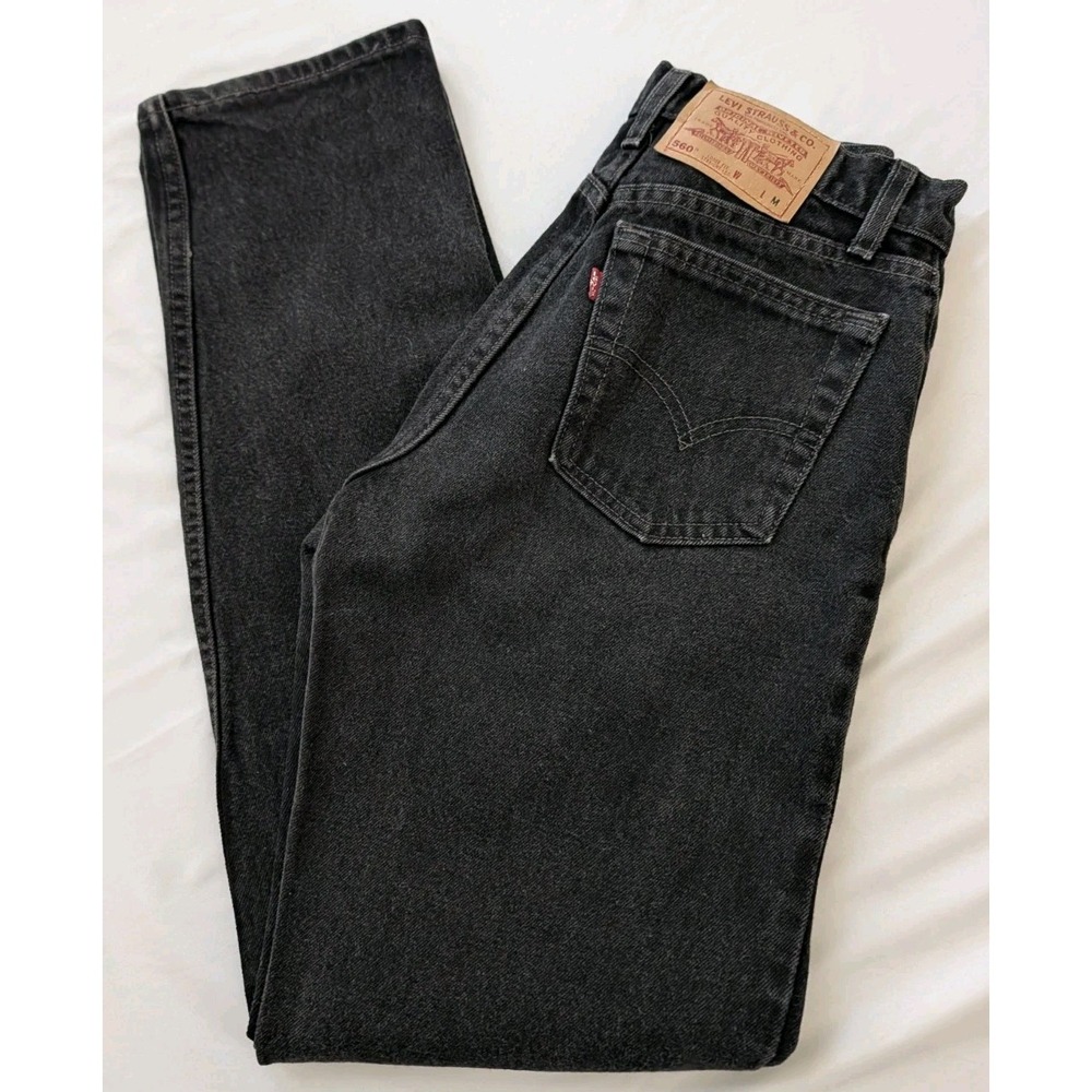 Vtg 90s Levis 560 Loose Fit Straight Leg Black Denim Jeans USA Made Size 1 M EUC